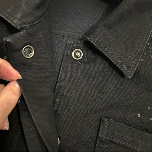 Chico’s Platinum Black Denim Embroidered Sequined Jacket Size 0 XS - Picture 5 of 14